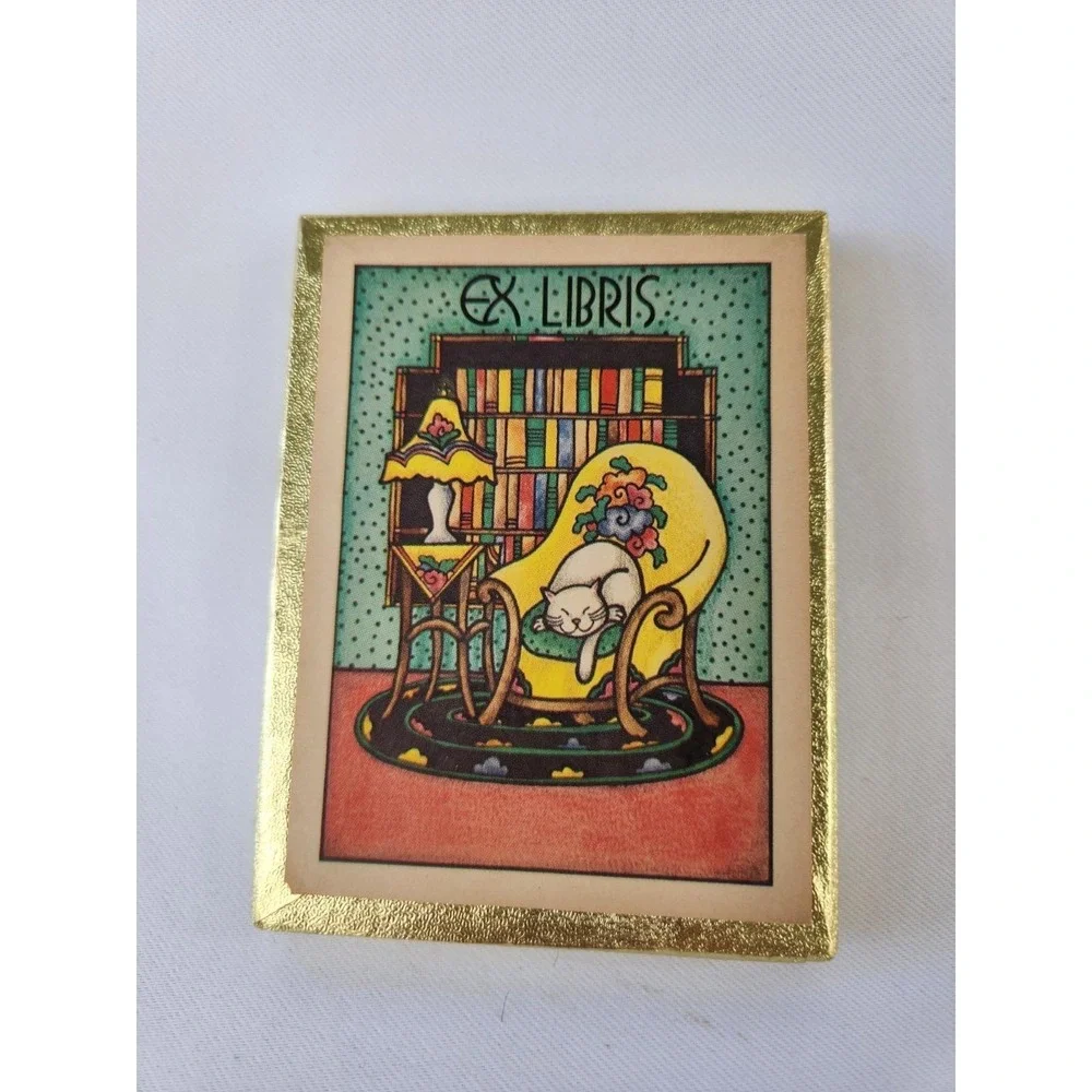 Vtg Antioch Ex Libris Cozy‎ Cat Library Books Bookplates Box 50+ Lion Sun Art